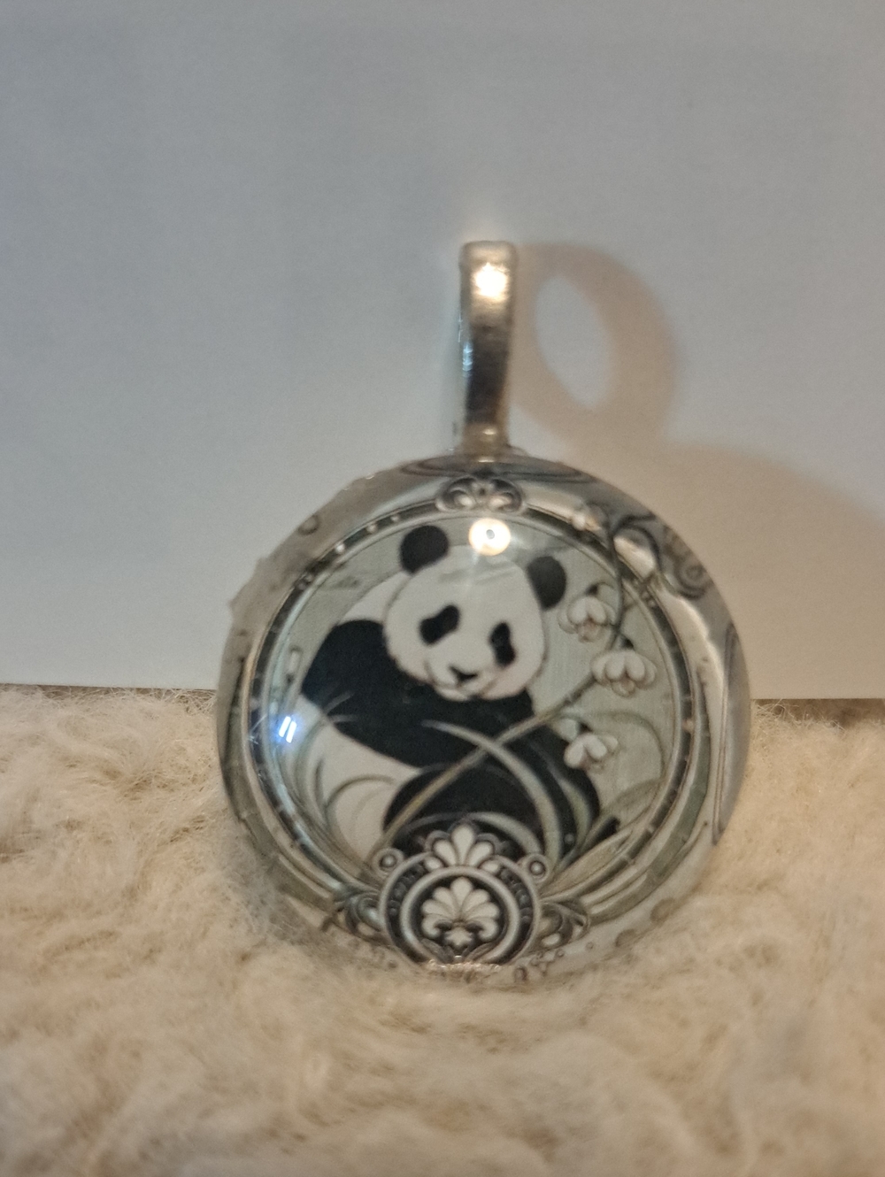 Hand crafted Black and White Panda Glass Pendant Necklace